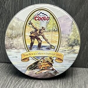 Vintage 1993 Coors Rocky Mountain Legend Cork Coaster Set of 4 Round Bar Tin